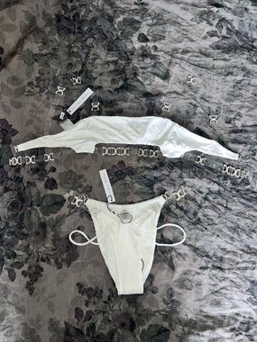Monica Hansen White Bikini with Rhinestone Hardware